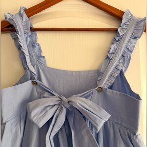 Light Blue Ruffle Strap Tie-Front Sundress perfect for Maternity or Baby Shower